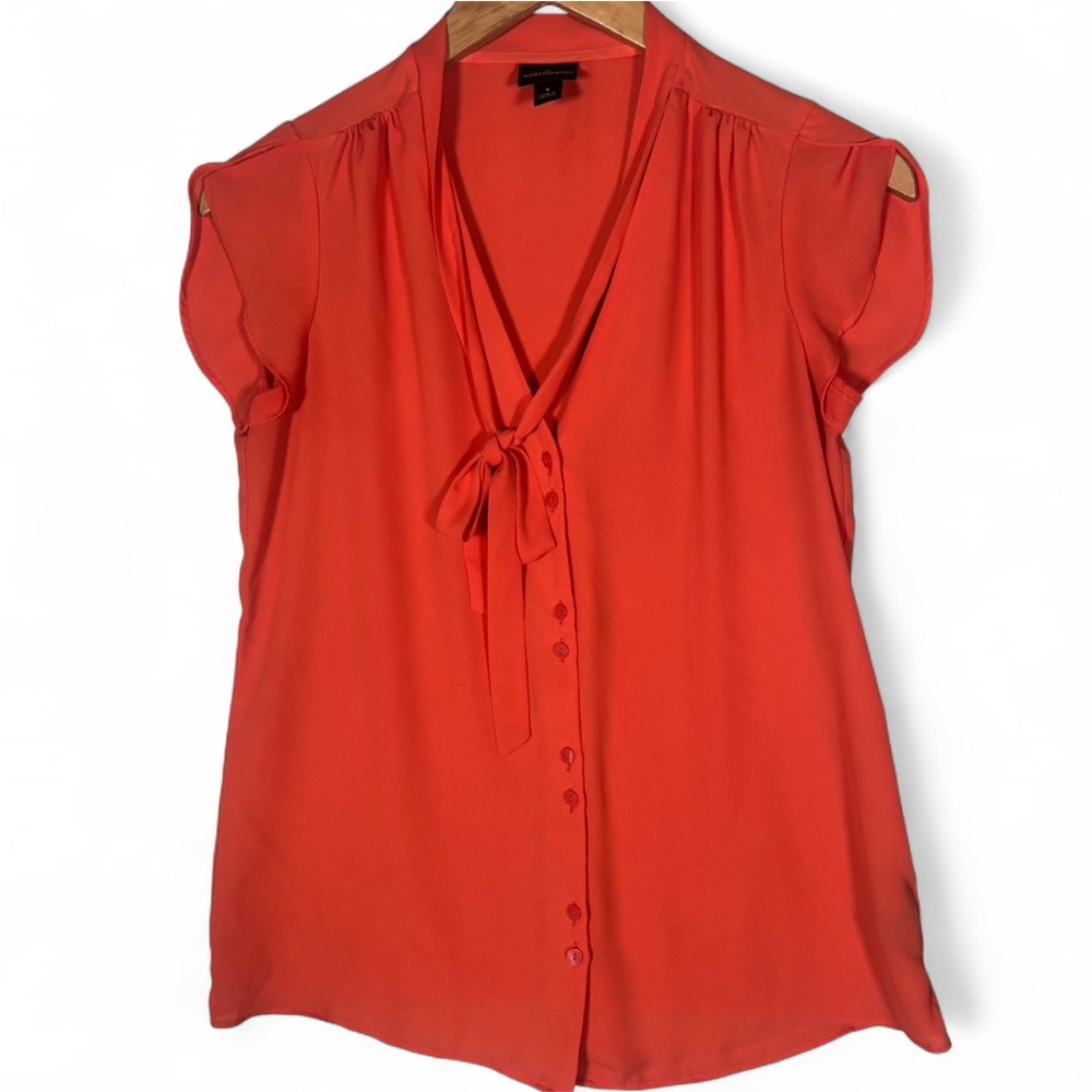 🧡Worthington Coral Tie Neck Blouse | Size Small | Flutter Sleeve Top🧡